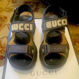 GUCCI Sandals Crystal GG Guccissima Gold Hardware Logo